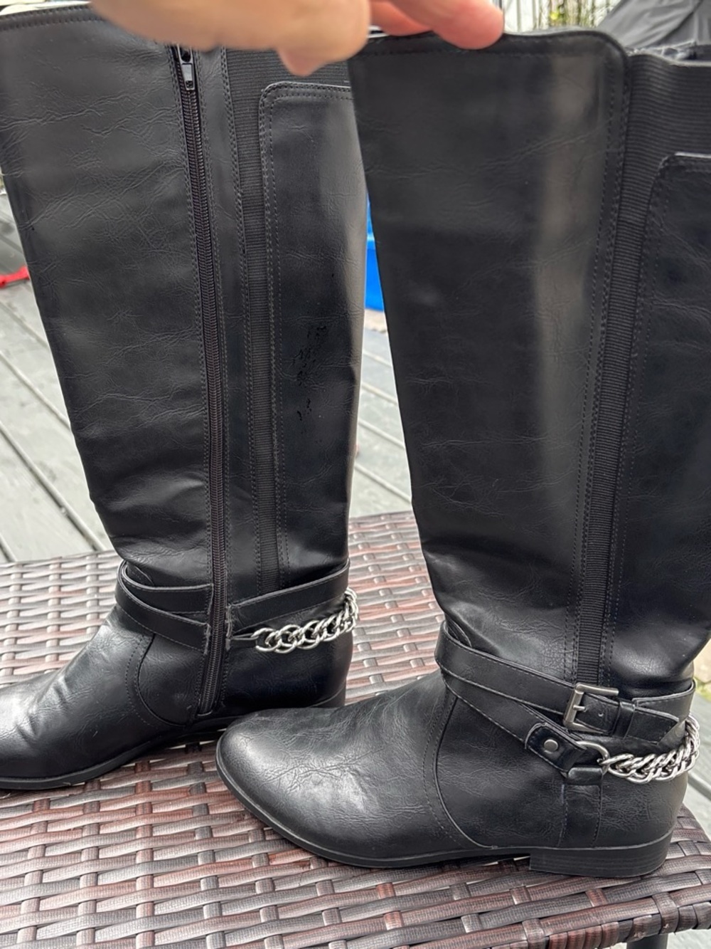 Unisa Black Knee-High Boots with Silver Chain Detail